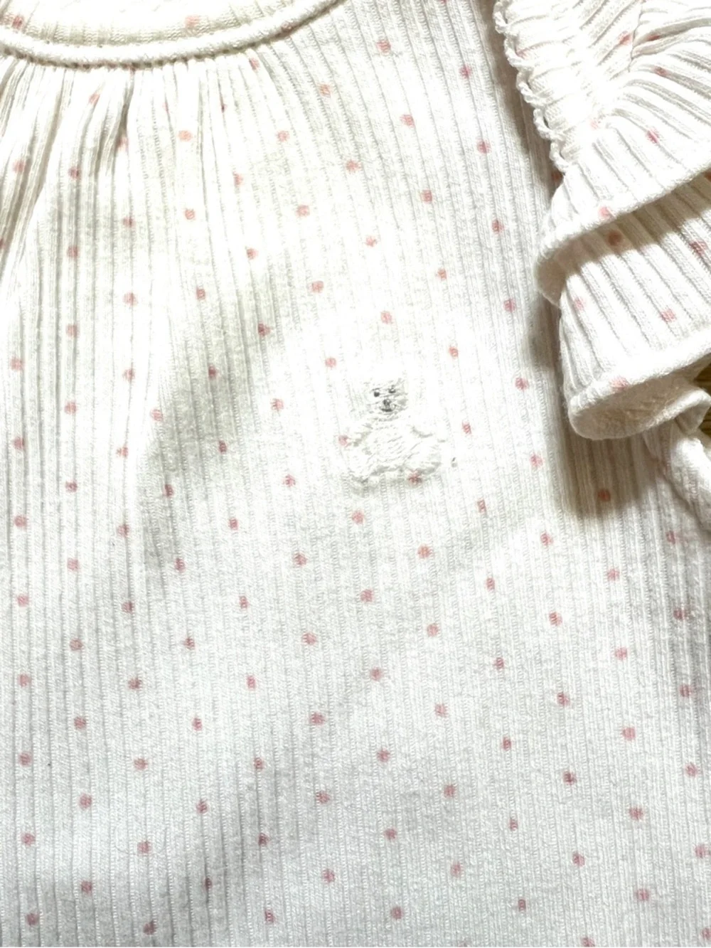 🦋3/$30 Baby Gap Outfit Set Girls 6-12 Months White Ribbed Pink Dot Ruffle Bear